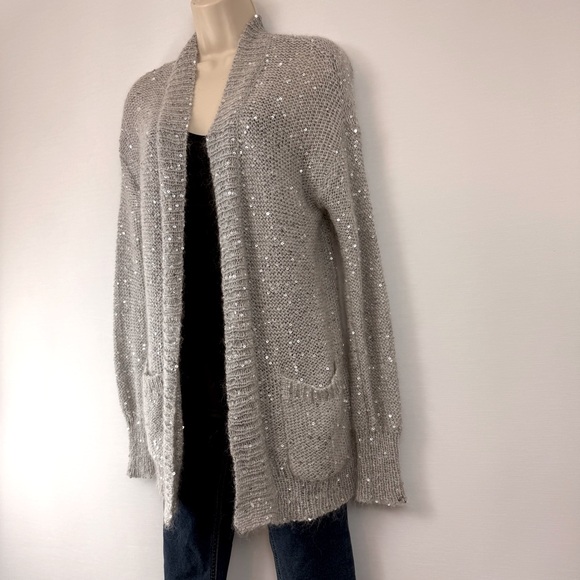 Express Gray Sequined Long Sweater - Picture 14 of 16